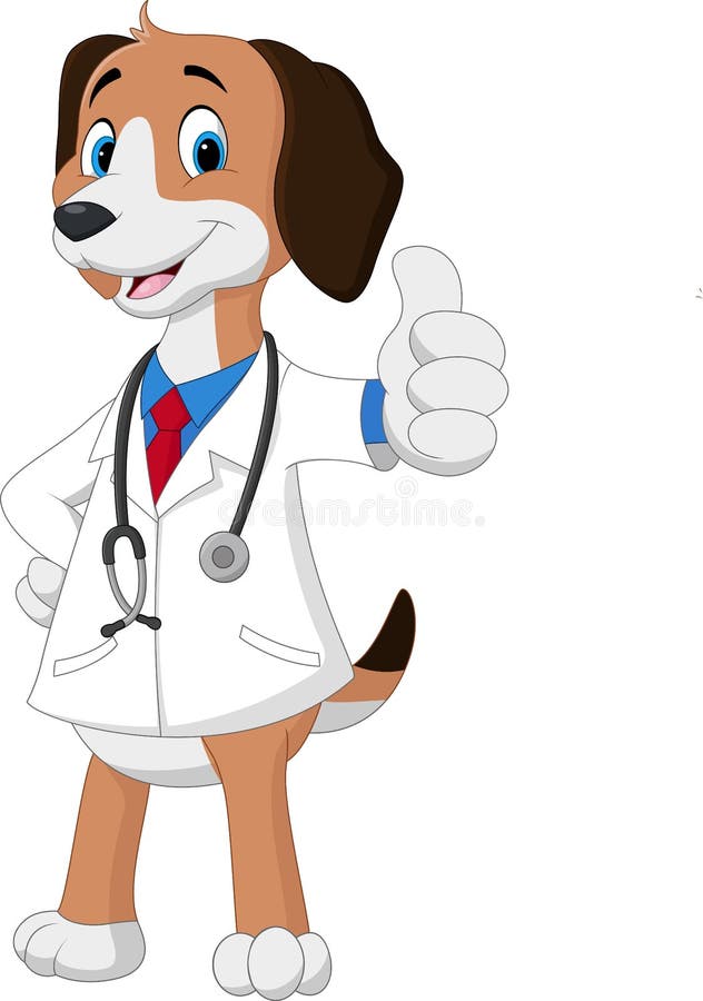 Cartoon dog wearing a veterinarian`s costume giving a thumbs pp vector illustration Cartoon dog wearing a veterinarian`s costume giving a thumbs pp vector illustration
