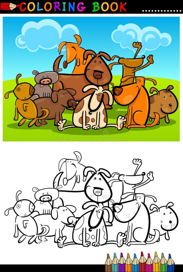 Cartoon Dogs for Coloring Book or Page vector illustration Cartoon Dogs for Coloring Book or Page vector illustration