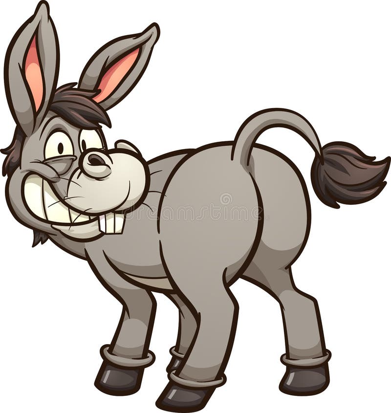 Cartoon donkey looking back and smiling