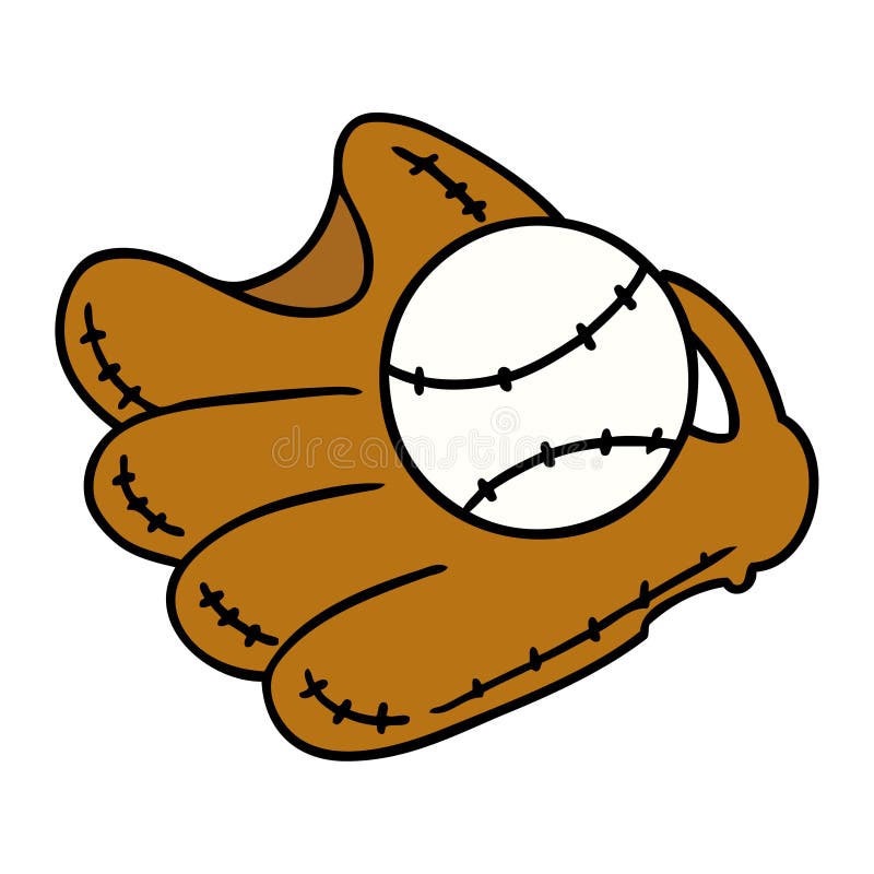 Cartoon Doodle of a Baseball and Glove Stock Vector Illustration of