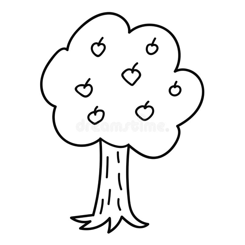 Cartoon Hand Drawn Doodle Apple Tree Isolated on White Background. Stock  Vector - Illustration of doodle, season: 156927946