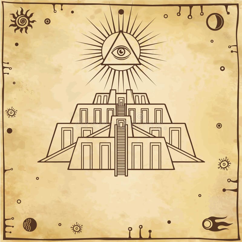 Cartoon drawing: ancient Zikkurat. Architecture of Babylon, Assyria, Mesopotamia. vector illustration Cartoon drawing: ancient Zikkurat. Architecture of Babylon, Assyria, Mesopotamia. vector illustration