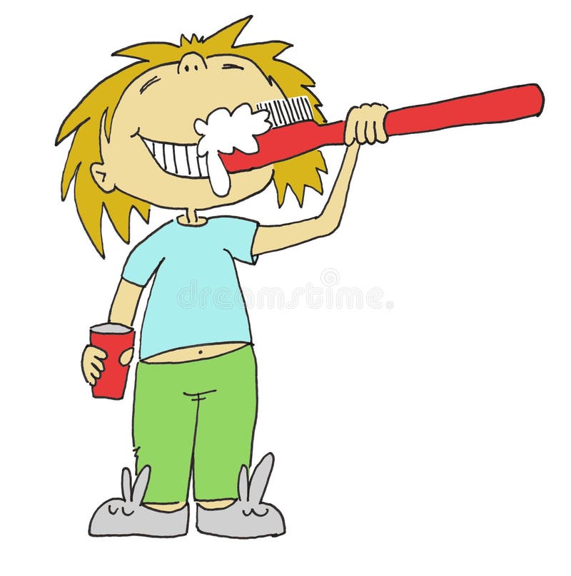 Cartoon Drawing: Little Children Cleaning Teeth with Toothbrush Stock ...