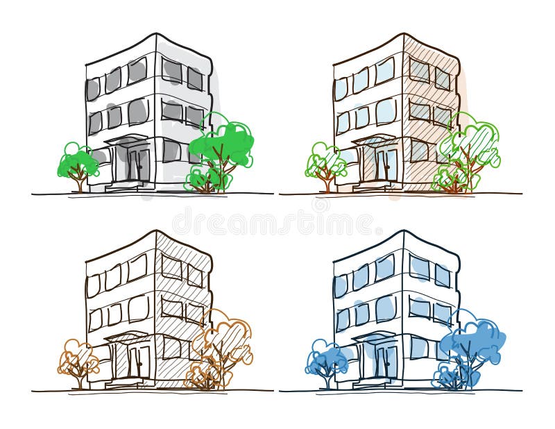 Cartoon Drawing Outline Vector Buildings Doodle Stock Vector - Image