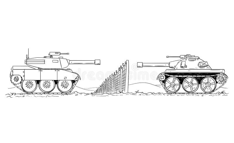Cartoon Drawing of Two Enemy Tanks Defending on Border Line Stock Vector - Illustration of fence, border: 137570838 Cartoon Drawing of Two Enemy Tanks Defending on Border Line Stock Vector - Illustration of fence, border: 137570838