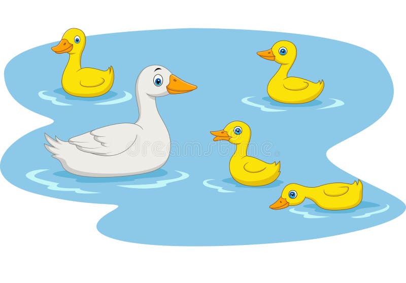 Illustration of Cartoon duck family swimming in the pond