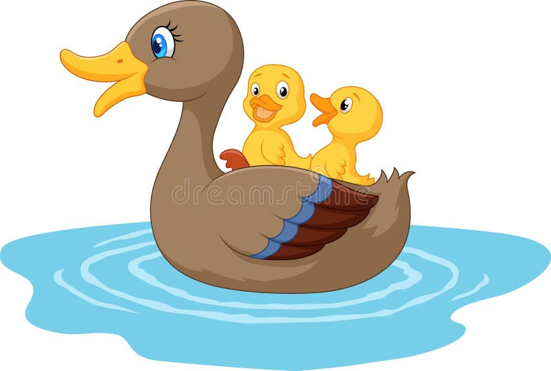 Illustration of Cartoon ducks on the pond