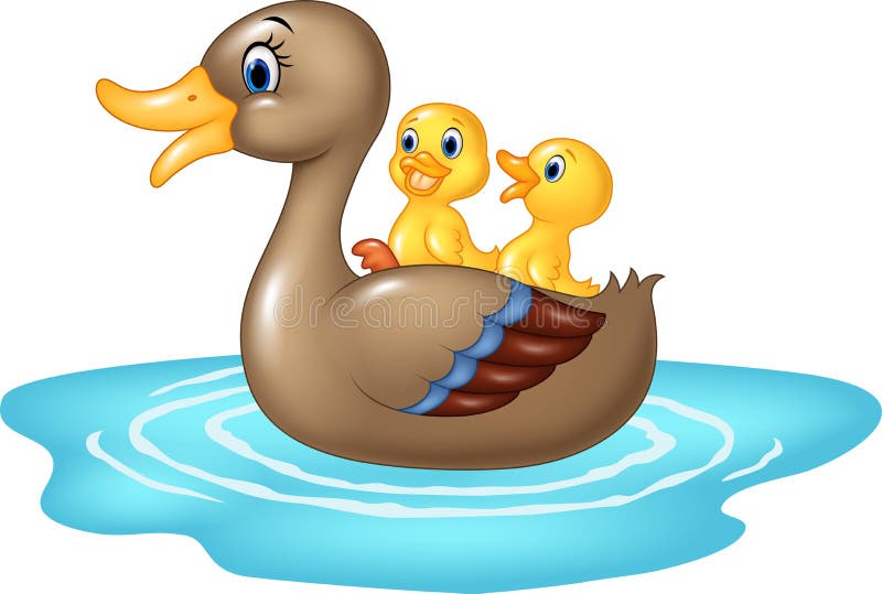 Illustration of Cartoon ducks on the pond isolated on white background