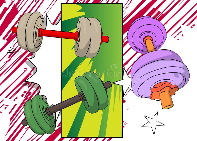 Cartoon dumbbell comic book gym retro vector comics pop art design vintage royalty-vrije illustratie