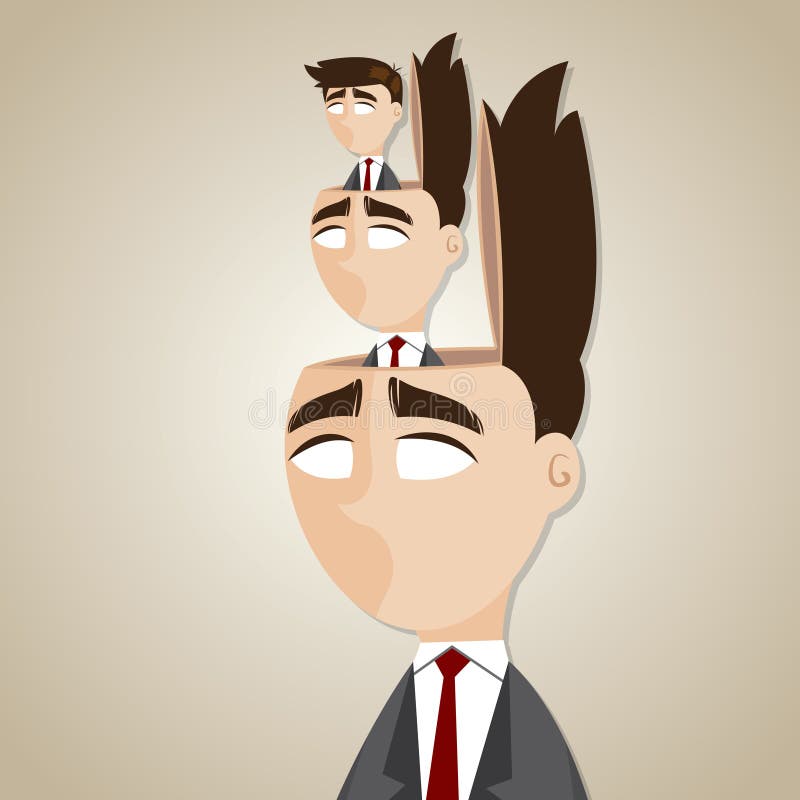 Cartoon duplicate businessman in his head