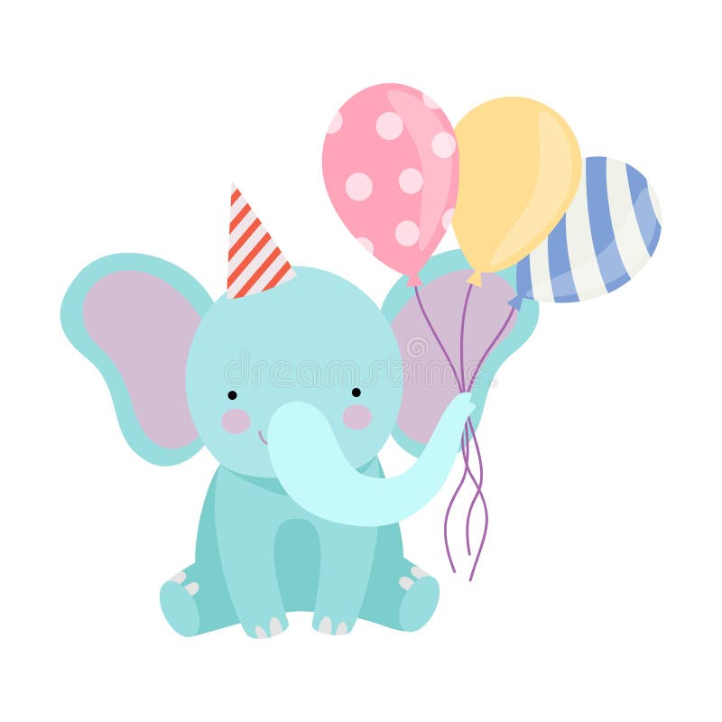 Cartoon Elephant With Balloons. Vector Illustration On A White ...