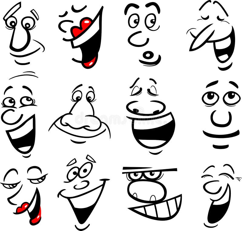 Cartoon faces. Happy excited smile laughing unhappy sad cry and scared face  expressions. Expressive caricatures vector set 24025283 Vector Art at  Vecteezy