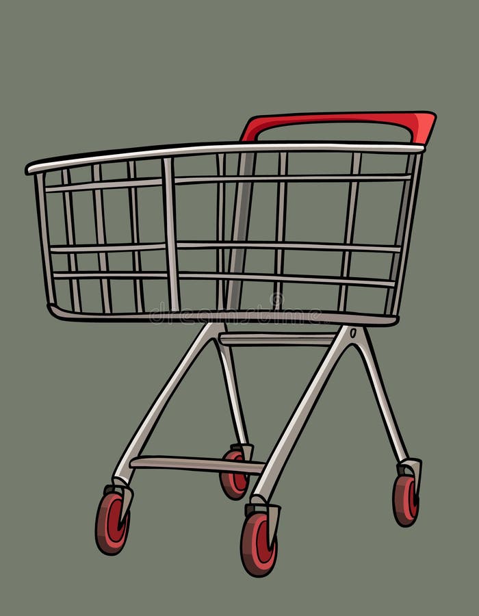 Cartoon Empty Metal Shopping Cart Trolley with Castors for Shopping