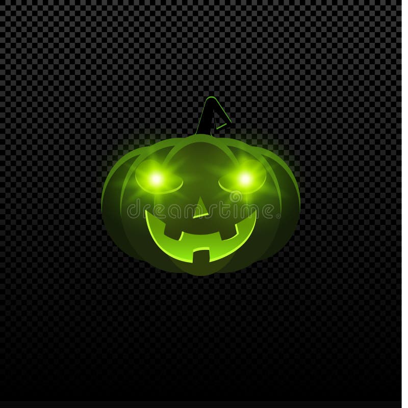 Halloween scary illuminated face in the dark vector illustration. Pumpkin  eyes and smile Stock Vector