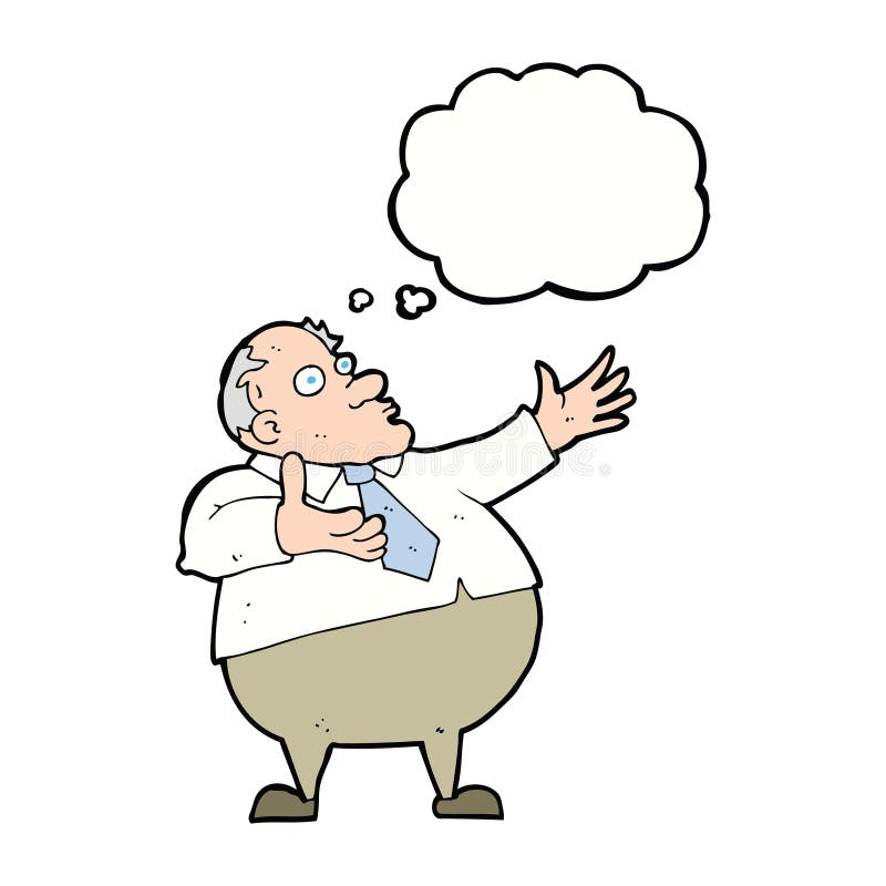 cartoon exasperated middle aged man with thought bubble