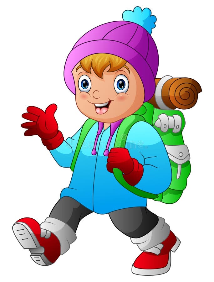 Cartoon the Explorer Boy with Backpack Stock Illustration