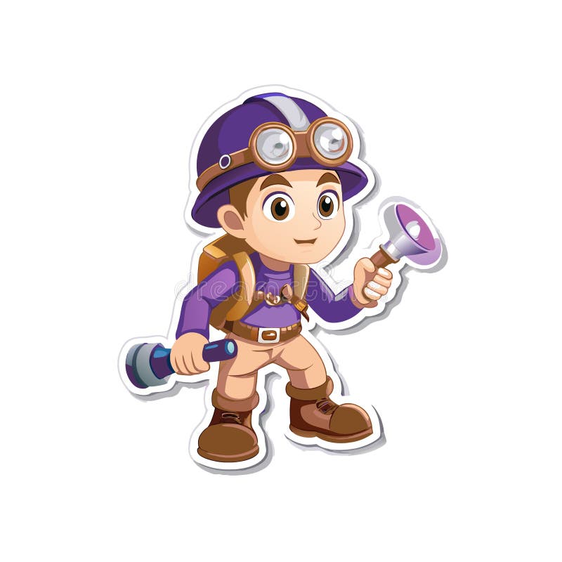 Cartoon explorer with goggles and flashlight on an adventure vector illustration