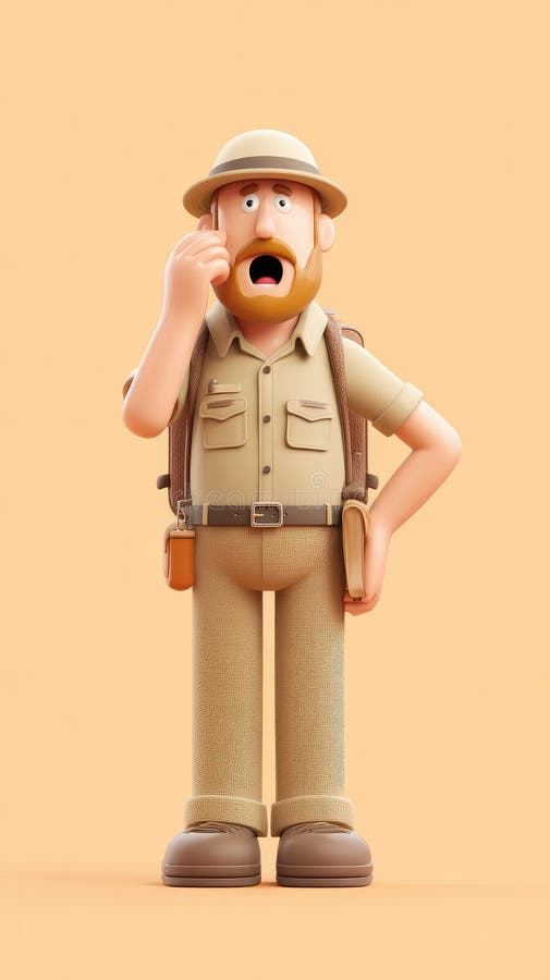 Cartoon Explorer with a Surprised Expression vector illustration