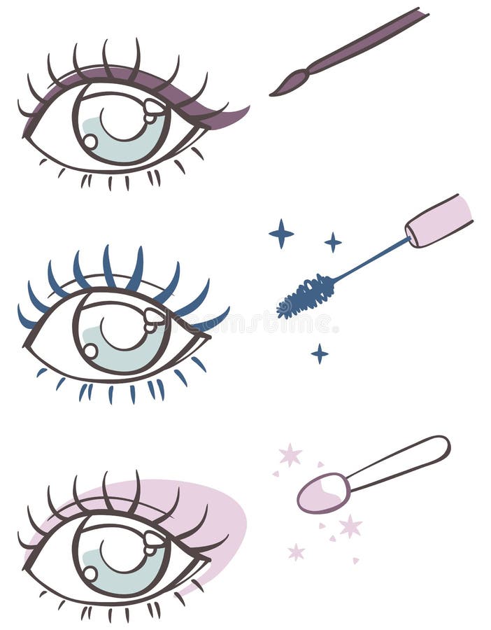 Cartoon Eye Makeup Eyeliner, Mascara, Eye Shadow Stock Vector