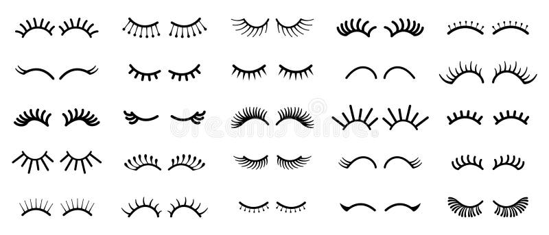 Cartoon eye. Outline cute eyelashes. Contour minimalistic sketch of long curved female lashes. Decorative templates for