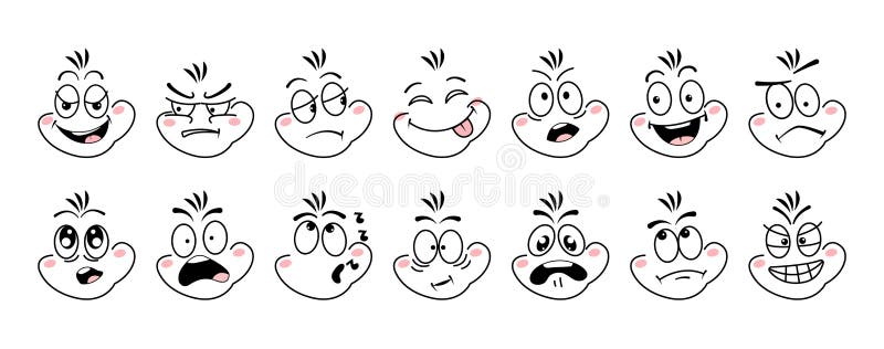 Emoções de desenhos animados rostos bonitos olhos e bocas emoticon