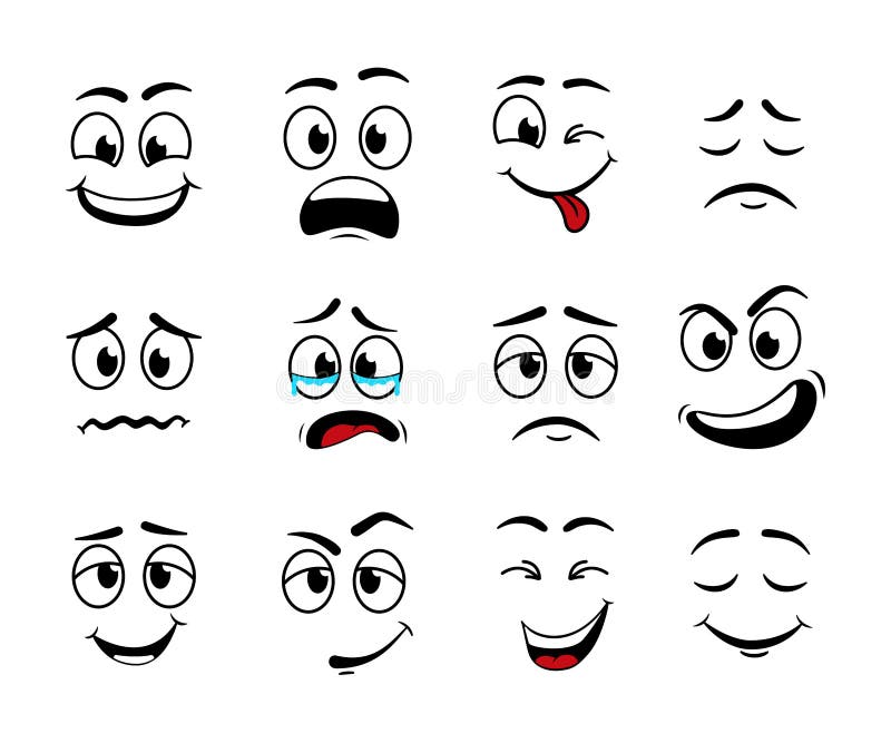 Cartoon Face. Expression of Eye and Mouth. Smile and Sad Character ...