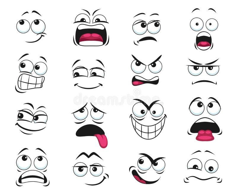 Cartoon face expression isolated vector icons set