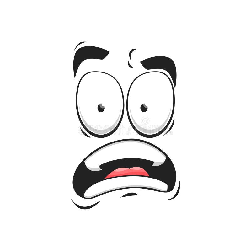 Cartoon face frightened or worry emoji, vector character scared