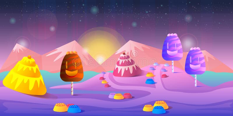 Cartoon Fairy Tale Landscape. Candy Land Illustration for Game Design.  Stock Vector - Illustration of flora, grass: 69543137