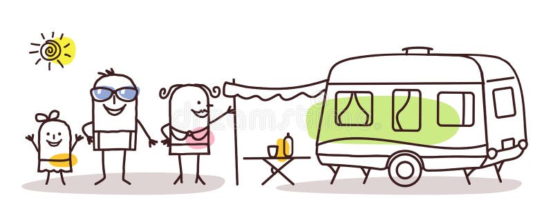 Cartoon family with a caravan stock illustration Cartoon family with a caravan stock illustration