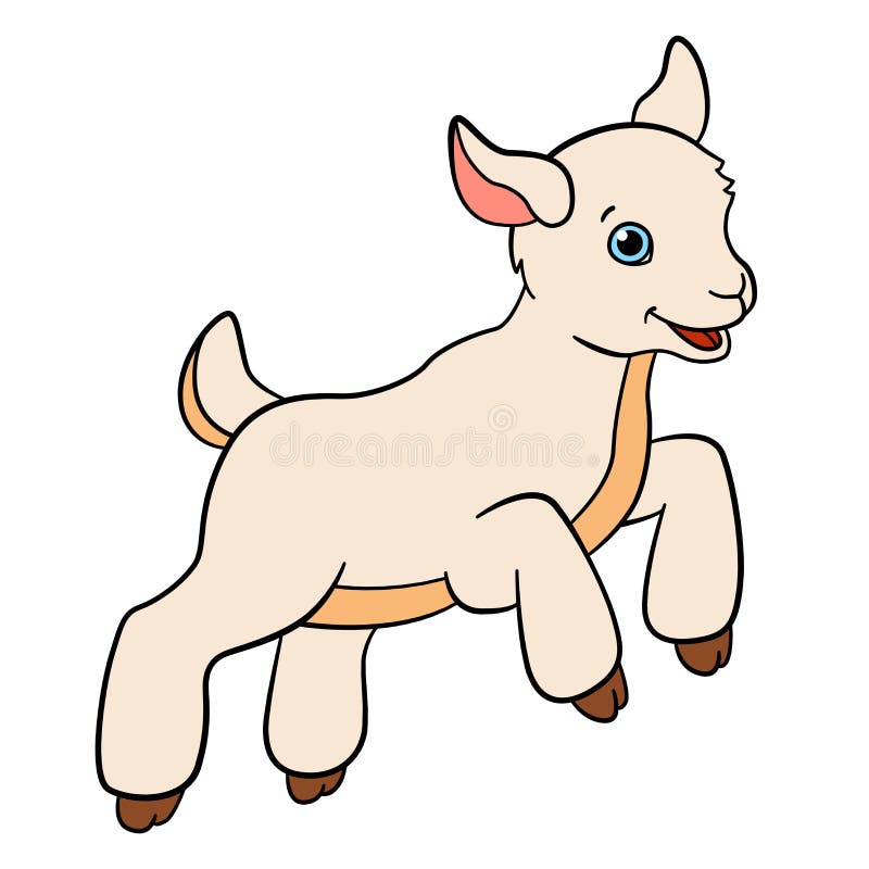 Cartoon farm animals for kids. Little cute baby goat jumps and smiles. Cartoon farm animals for kids. Little cute baby goat jumps and smiles.