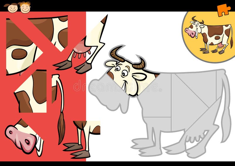 Cartoon Farm Cow Puzzle Game Stock Vector - Illustration of children