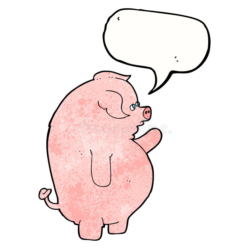 cartoon fat pig with speech bubble