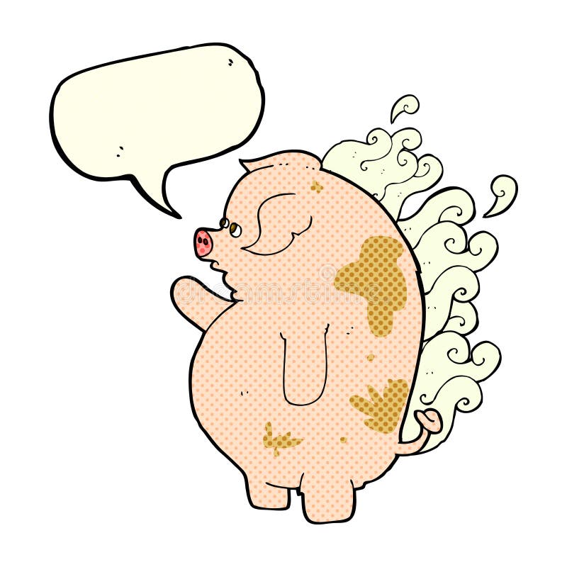 cartoon fat smelly pig with speech bubble