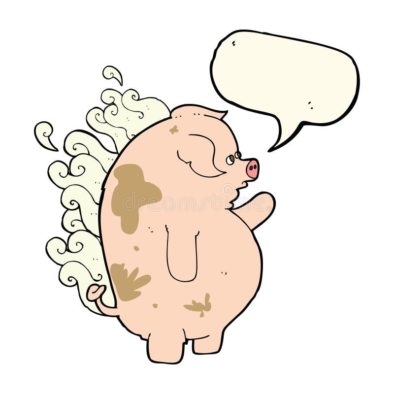 cartoon fat smelly pig with speech bubble