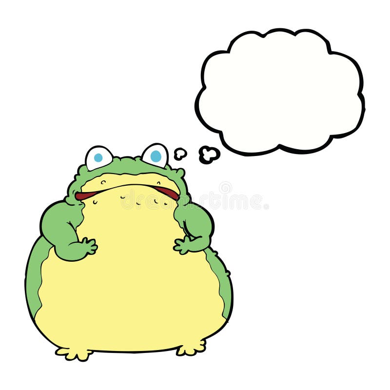 cartoon fat toad with thought bubble