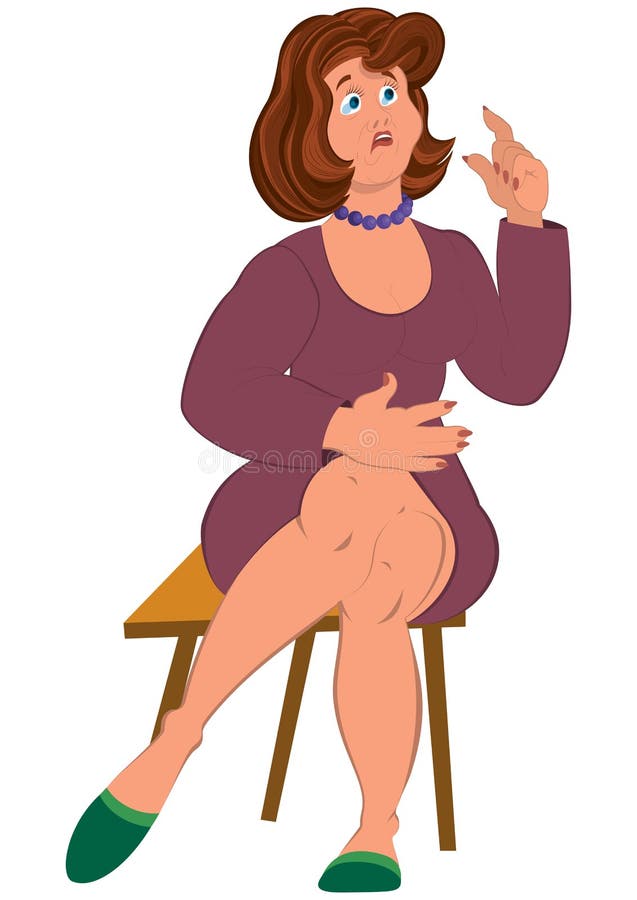 Cartoon Fat Woman in Purple Dress Sitting on the Stool Stock Vector -  Illustration of person, character: 43782470