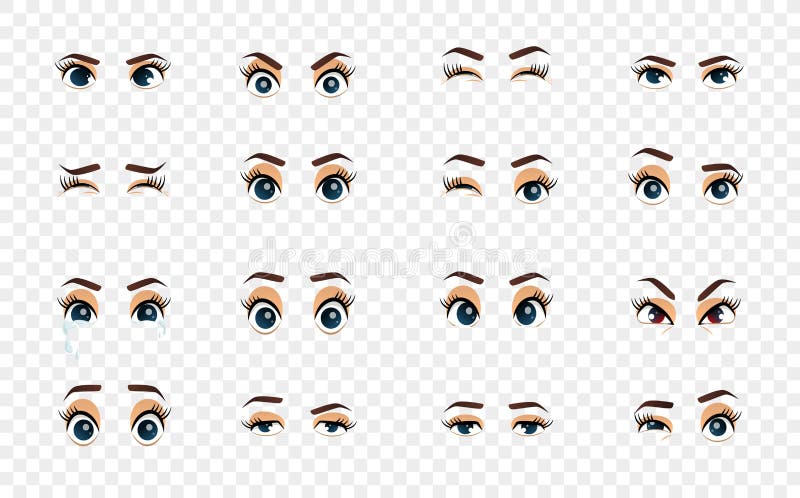 Manga Expression. Anime Girl Facial Expressions. Eyes, Mouth And Nose,  Eyebrows In Japanese Style. Manga Woman Emotions Cartoon Vector Set.  Illustration Character Manga Facial Girl, Cute Expression Royalty Free SVG,  Cliparts, Vectors