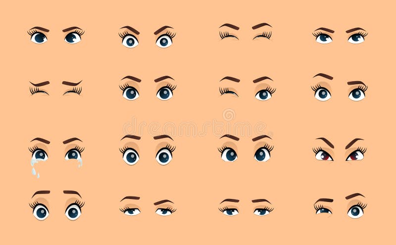 Cartoon Female Eyes. Colored Vector Closeup Eyes. Female Woman Eyes and  Brows Image Collection Set. Emotions Eyes Stock Vector - Illustration of  bright, isolated: 120534284