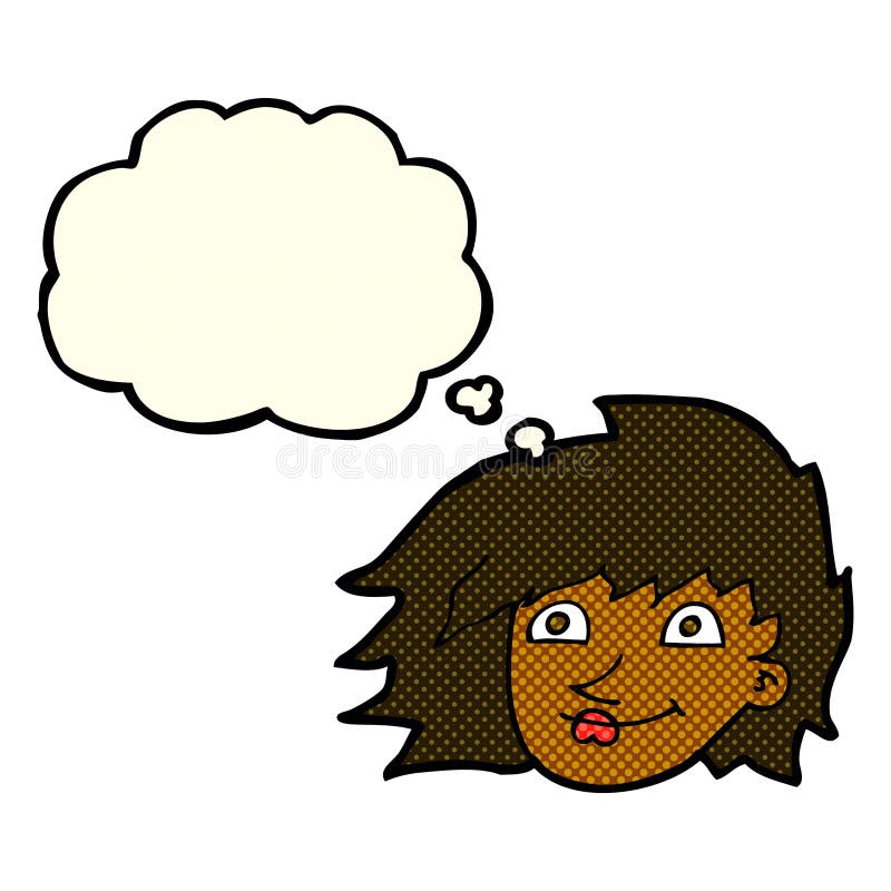 cartoon female face with thought bubble