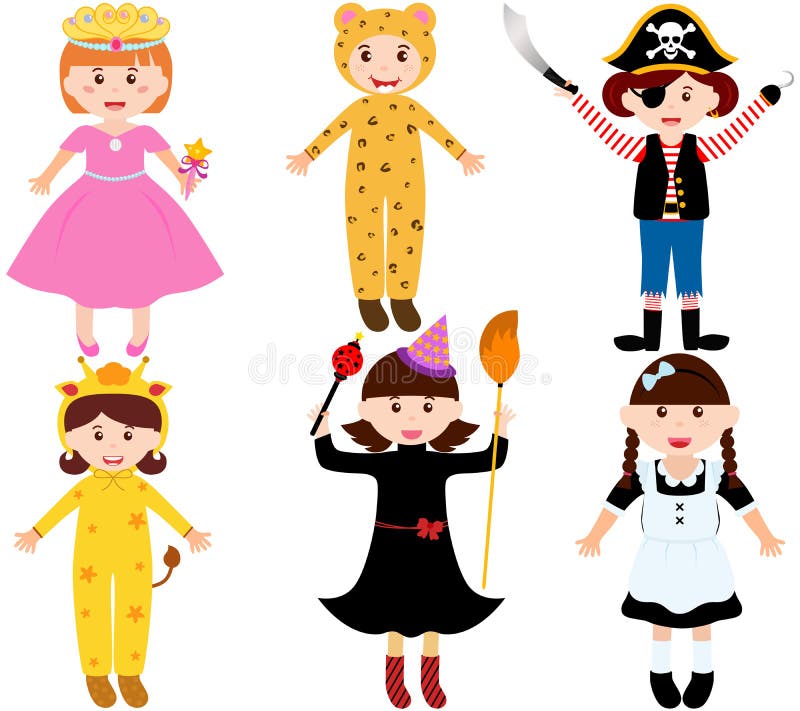 Cartoon Female Kids in Costumes Stock Illustration - Illustration of collection, card: 29374396
