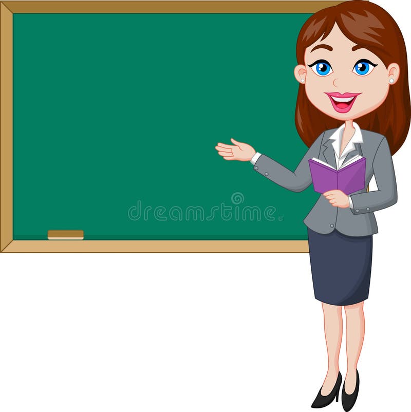 cartoon female teacher standing next to blackboard illustration 45743034