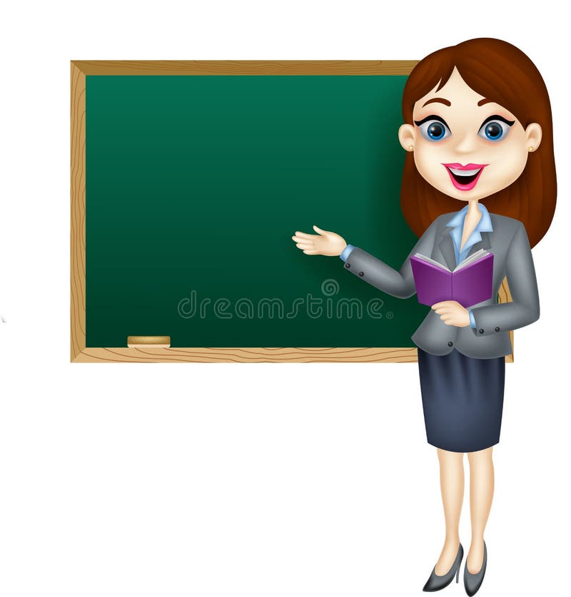 cartoon female teacher standing next to blackboard illustration 50763631