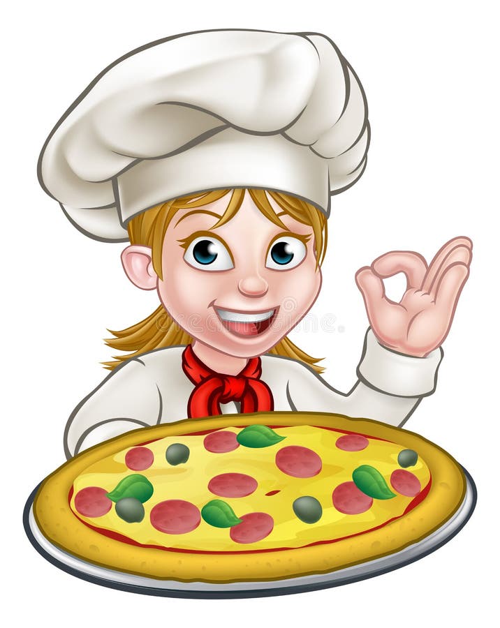 Cartoon Female Woman Pizza Chef Stock Vector - Illustration of dinner ...