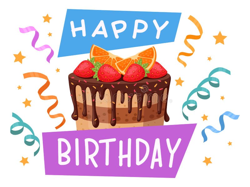Cartoon festive elements, happy birthday party badges. Carnival HB party design, birthday gifts, balloons and candles labels flat vector illustration