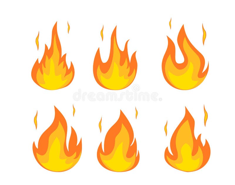 Cartoon fire flames set. stock vector. Illustration of flame - 195036805