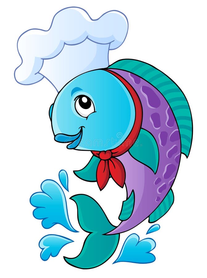 Cartoon Chef Fish Holding Soup Ladle Stock Vector - Illustration