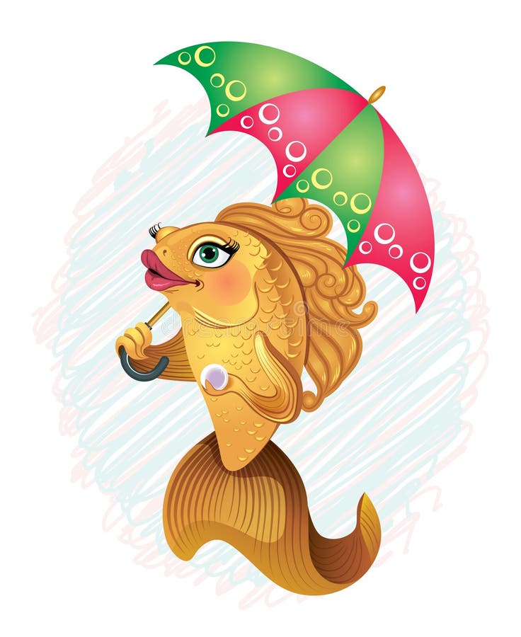 Cartoon Fish Under Umbrella Stock Illustration Illustration of