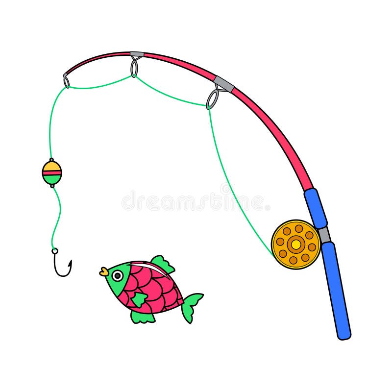 Arrow - Cartoon fishing rod with hook catching fish - CleanPNG