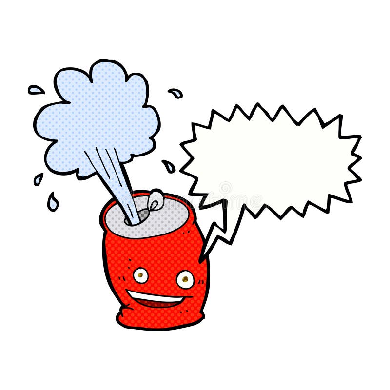 Cartoon Fizzing Soda Can with Speech Bubble Stock Illustration